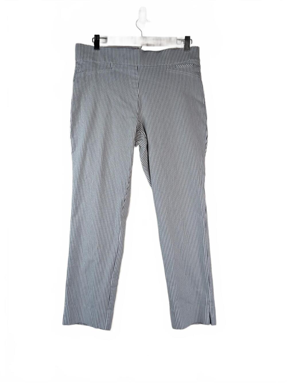 Anne Klein Women's Blue and White Striped Pull-On Ankle Seersucker Pants Size 12